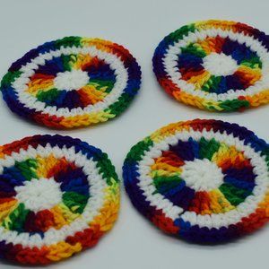 Handcrafted Crochet Rainbow Coasters Set of Four